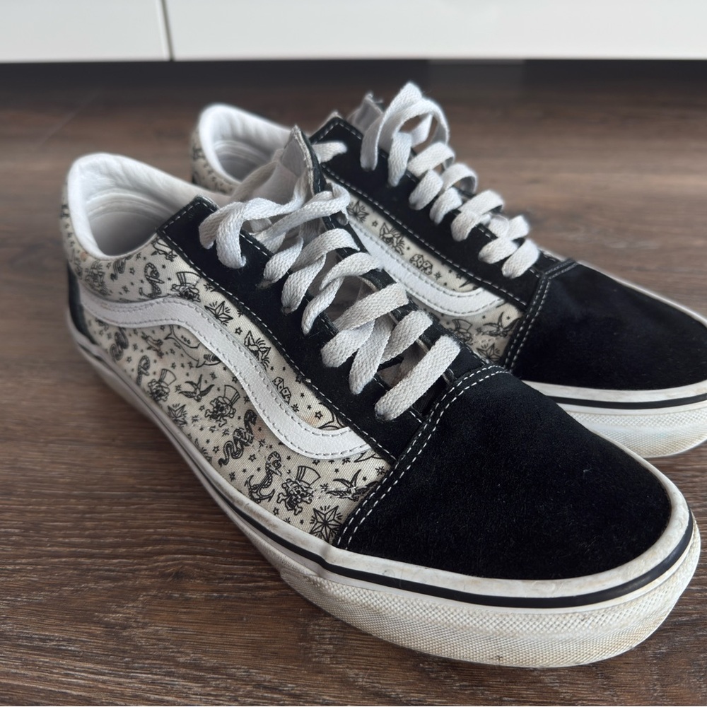 Vans Black and White Patterned Old Skool Sneakers